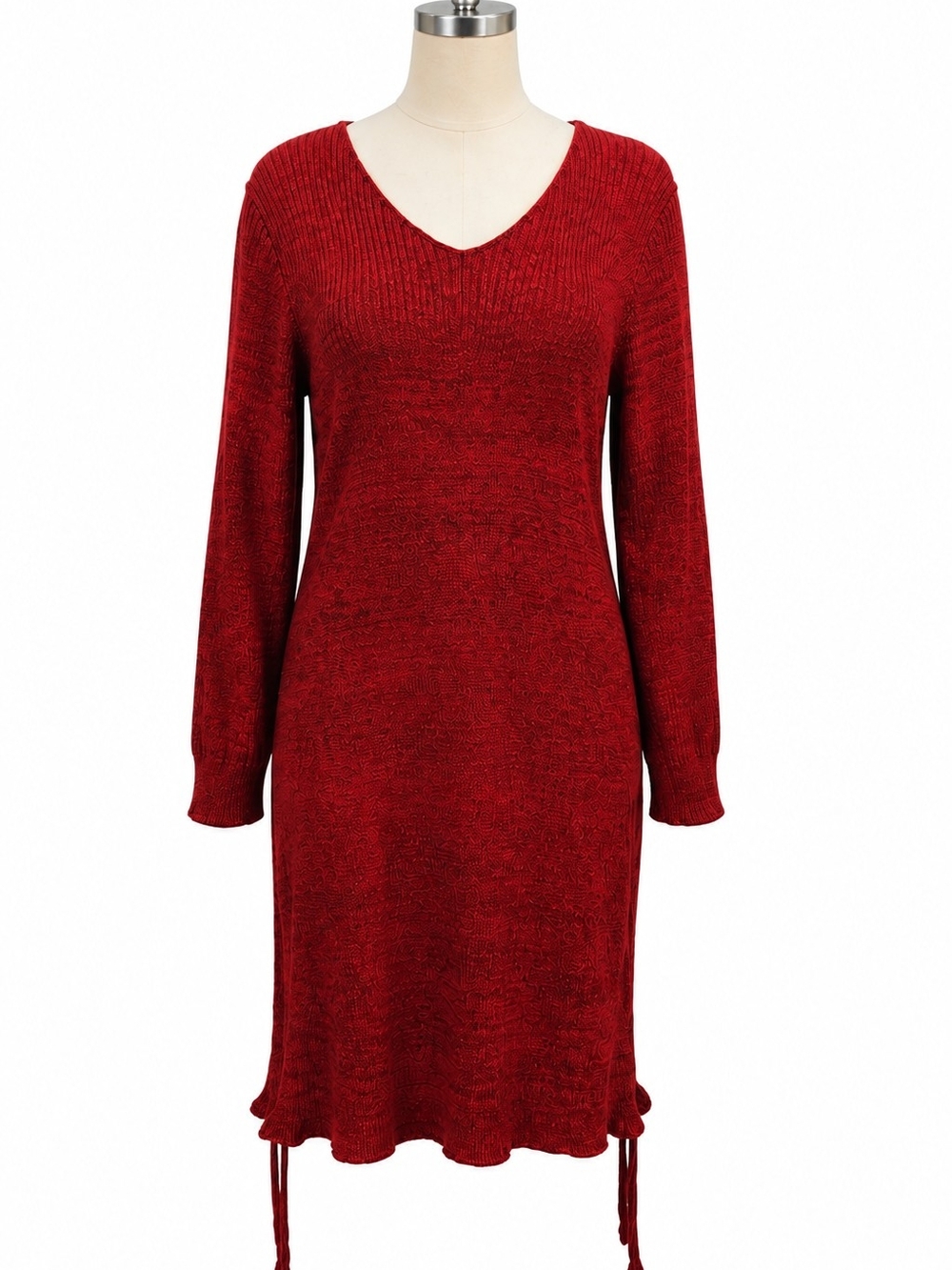 SHEIN 3XL Red Marled Knit V-Neck Sweater Dress 3/4 Sleeve